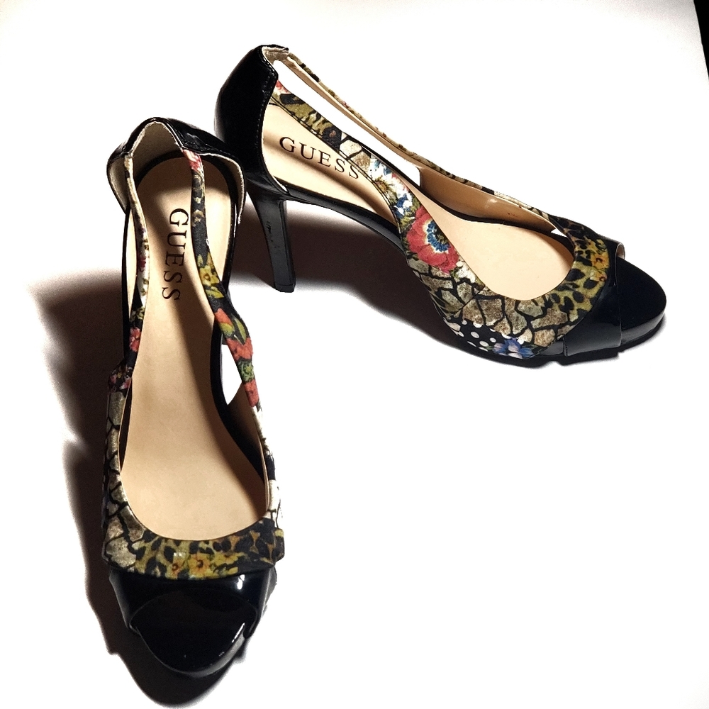 Guess Multicolor Floral  Peep Toe Stilettos, 7M